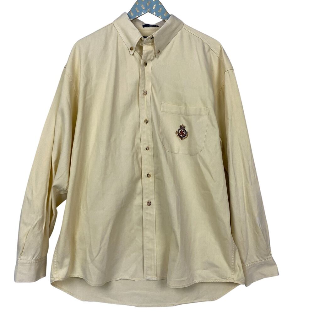 Vtg Aeropostale Button Up Shirt Mens XL‎ Butter Yellow Embroidered Crest 90s Y2K